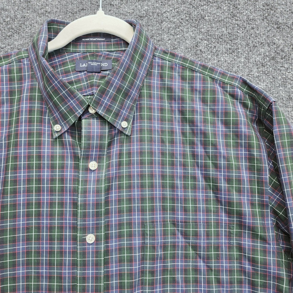 Lands' End No Iron Supima Pinpoint Plaid Button Down Dress Shirt 17.5 36 Tall